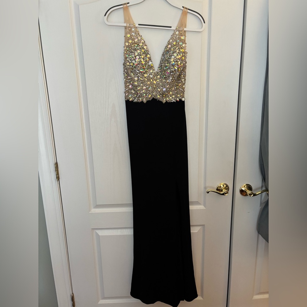 JVN Black Gown with Gold Sequin Bodice